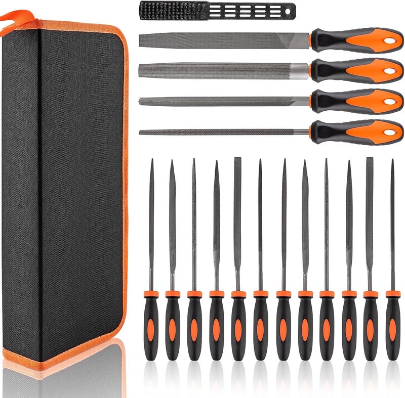 Devvicoo Store 17 PCS Metal File Set Upgraded Hemicycle, Angle, Round, Flat & Needle Files for Plastic, Wood, Metal Projects - Alloy Steel Hand Tools with Storage Case - Image 1